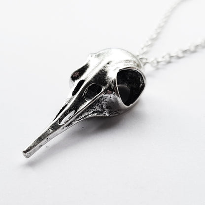 Silver Tone Crow Skull Pendant Necklace
